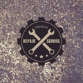 Vintage style car repair service label on rusty background. Vector logo design template Royalty Free Stock Photo