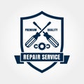 Vintage style car repair service shield label. Vector logo design template