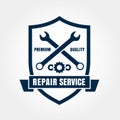Vintage style car repair service shield label. Vector logo design template