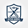 Vintage style car repair service shield label. Vector logo design template