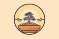 Vintage style cartoon bonsai pot illustration