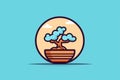 Vintage style cartoon bonsai pot illustration