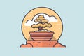 Vintage style cartoon bonsai pot illustration