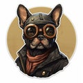 Steampunk French Bulldog Motorcycle Rider Sticker