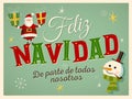 Vintage Style Christmas Greeting Card in Spanish. Feliz Navidad de parte de todos nosotros.
