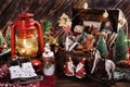 Vintage style Christmas still life with old toys and decors Royalty Free Stock Photo