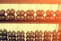 Vintage style - Close up of a wooden abacus beads. Selective foc Royalty Free Stock Photo