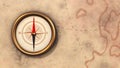 Vintage style compass needle spinning on old map with copyspace Royalty Free Stock Photo