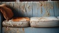 Rustic Vintage Twill Couch With Peeling Paint - Realist Detail And Cottagecore Charm