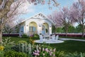 Vintage style cute tiny house exterior with colorful pastel color surrounded by nature 3d render Royalty Free Stock Photo