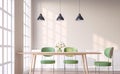 Vintage style dining room with green chair 3d render