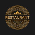 Vintage style elegant floral restaurant logo.Luxury Vintage Ornament. Golden color.Retro logo