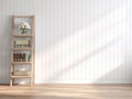 Vintage style empty room with white plank wall 3d render