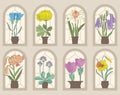 Vintage Style Flowers On Window Sills Royalty Free Stock Photo