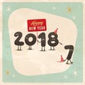 Vintage style funny greeting card - Happy New Year 2018. Royalty Free Stock Photo