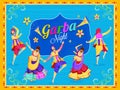 Vintage style Garba Night poster or card design with illustration of couple dancing on blue background. Royalty Free Stock Photo