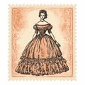 Vintage Style Girl In Elegant Gown Stamp Royalty Free Stock Photo
