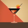 Retro Martini Illustration With Phoenician Art And Minimalist Backgrounds