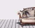 Vintage style grey Sofa with pillow decoratiion on Royalty Free Stock Photo
