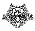 Heraldic shield with rose flowers and wolf head black and white vector design