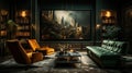 Vintage-style Home Theater: Cozy Seating, Classic Movies, and Golden Ambiance Royalty Free Stock Photo
