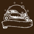 Vintage style hotrod illustration with banner Royalty Free Stock Photo