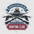 Vintage style hunt club logo with hunting rifles. Vector illustration