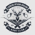 Vintage style hunt club logo with hunting rifles.