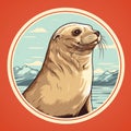 Arctic Seal Sticker - Retro Vintage Style With White Outline Royalty Free Stock Photo