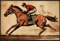 Jockey galloping on his horse - horse racing vintage illustration