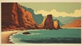 Vintage Grand Canyon National Park Beach Postcard With Color Blocking Royalty Free Stock Photo