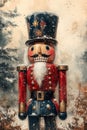 A vintage style illustration of the Nutcracker and Christmas background Ai illustration Royalty Free Stock Photo