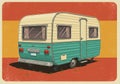 Vintage-style illustration of a retro caravan with a turquoise lower half and cream Royalty Free Stock Photo