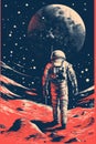 Vintage style illustration of a space astronaut. Abstract science fiction poster or banner