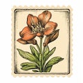 Vintage Flower Stamp Vector - Mid-century Terracotta Renaissance Illustration