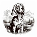 Vintage Style Isolated Old Print Stamp Of Beagle Dog