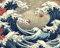 vintage style japanese crashing wave background.