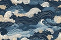 A vintage style japanese crashing wave background. Seamless pattern. Generative ai Royalty Free Stock Photo