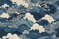 A vintage style japanese crashing wave background. Seamless pattern. Generative ai Royalty Free Stock Photo