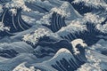 A vintage style japanese crashing wave background. Seamless pattern. Generative ai Royalty Free Stock Photo