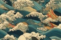 A vintage style japanese crashing wave background. Seamless pattern. Generative ai Royalty Free Stock Photo