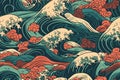 A vintage style japanese crashing wave background. Seamless pattern. Generative ai Royalty Free Stock Photo