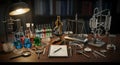 A vintage-style laboratory setup featuring an array of scientific instruments and Royalty Free Stock Photo