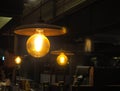 Vintage style light bulbs shine in the bar Royalty Free Stock Photo