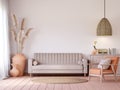 Vintage style living room with beige tone 3d render Royalty Free Stock Photo