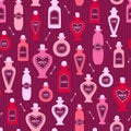 Valentine`s vintage magic potion bottles burgundy pattern