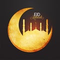 Vintage style mosque on moon with text Eid Mubarak. Royalty Free Stock Photo