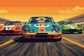 Vintage style motorsport poster with cars. Beautiful illustration picture. Generative AI