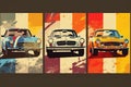 Vintage style motorsport poster with cars. Beautiful illustration picture. Generative AI