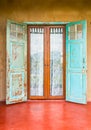 Vintage style old aged house door and window Royalty Free Stock Photo